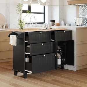 Kitchen Island Set With 2 Stools, 3 Piece Dining Table Set with Drop Leaf, Storage Cabinet, Dining Table Set of 2 for Dining Room Kitchen - 1 of 4