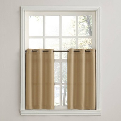 Taupe Sheer Grommet Kitchen Curtain Tier Pair, 24 Inch