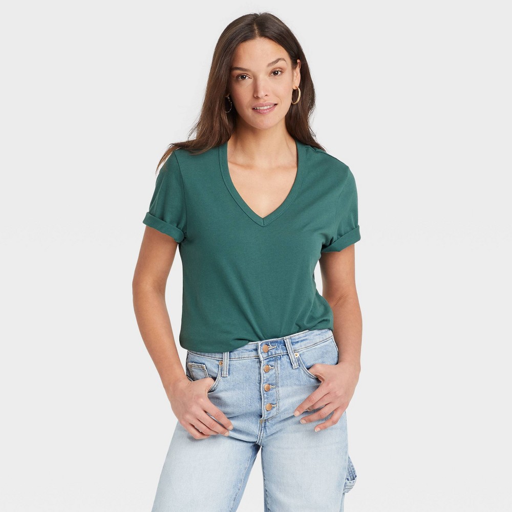 Women's Short Sleeve V-Neck T-Shirt - Universal Thread Teal Green 