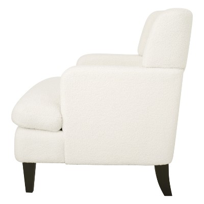 Modern White Teddy Fabric Upholstered Accent Chair with Wood Legs
