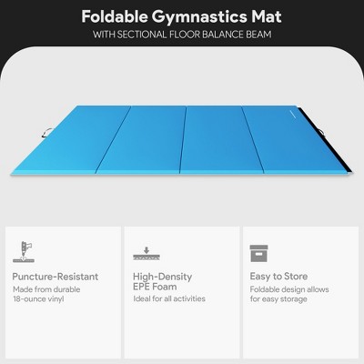 Blue Extra Thick High Density Gymnastics Mat with Sectional Floor Balance Beam
