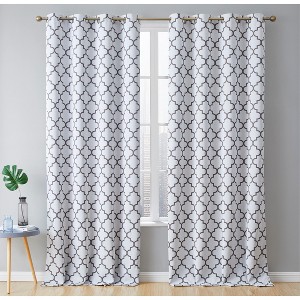 HLC.ME Lattice Print Design Curtains Light Reducing Insulating Grommet Window Treatments Curtains - Set of 2 - 1 of 4