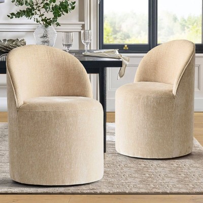 Modern Dining Chairs Set of 2 Chenille Upholstered Dining Chair with Wheels Round Dining Room Chair for Kitchen,Dining Room -Tanpinhause