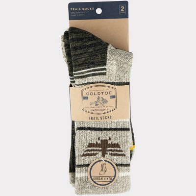 Signature Gold by GOLDTOE Men's  Trail Performance Striped Boots Socks 2pk - Taupe/Olive 6-12.5