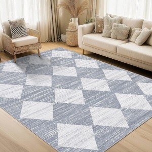 Washable Runner Rug, Modern Checkered Entryway Kitchen Rug Low Pile Soft Trellis Bathroom Carpet Front Door Mat - 1 of 4