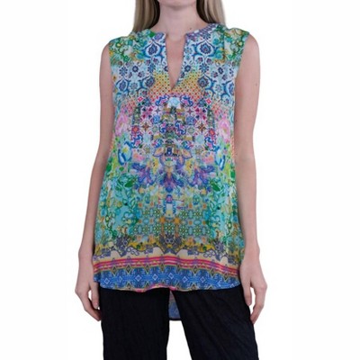 Women's FLORAL SPLIT NECK TANK BLOUSE - Shana Apparel