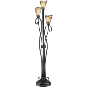 Franklin Iron Works Gardena Rustic Tree Floor Lamp 65 1/2" Tall Powder Coated Black 3 Light Wavy Amber Art Glass Shade for Living Room Reading House - 1 of 4
