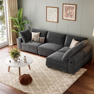 106" Modular Sectional Sofa for Living Room, L Shaped Convertible Sectional Couches, 4-Seater Cloud Couch with 6 Pillows
