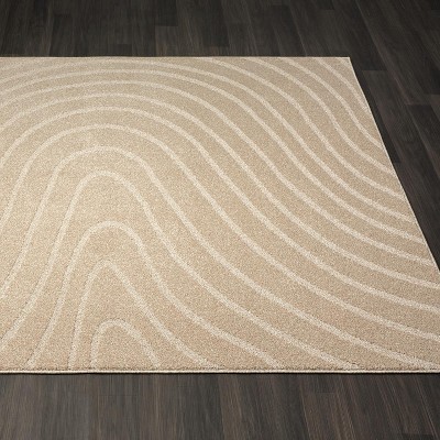 Beige Geometric Wave 6'7" x 9'2" Synthetic Area Rug