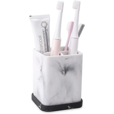LunaLulinlk Toothbrush Holder Bathroom Countertop White Marble with Detachable Tray