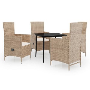 vidaXL 5-Piece Outdoor Patio Dining Set with Cushions, Beige - Weather-Resistant PE Rattan Garden Furniture with Reclining Chairs and Glass Tabletop. - 1 of 4