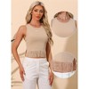 INSPIRE CHIC Women's Ribbed Knit Crew Neck Sleeveless Crop Tassel Trim Tank Tops - 2 of 4