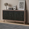 Mid Century 60" Buffet Cabinet with Solid Wood Legs & Convex Pattern Diamond Doors, Storage Console for Living Room, Kitchen, Hallway - 3 of 4