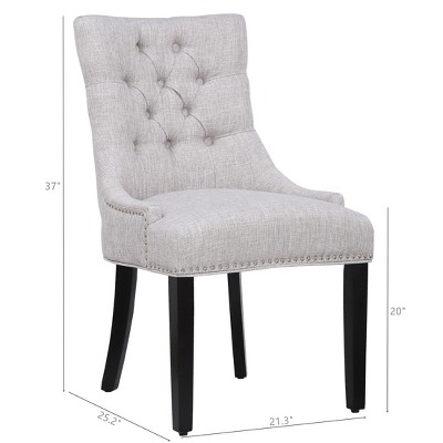 Light Gray Linen Upholstered Tufted Side Chair with Rubberwood Legs