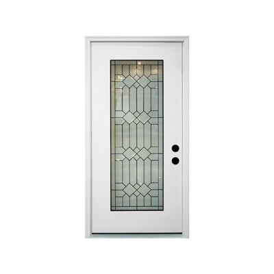 Durable 36 in. x 80 in. Full Lite Decorative Glass Right Hand Inswing Fiberglass Front/Exterior Door- Finished White