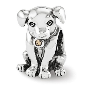 Black Bow Jewelry Sterling Silver Puppy with Yellow Crystal Collar Bead Charm - 1 of 3