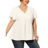 Agnes Orinda Women's Plus Size Summer V Neck Flare Short Sleeve Lace Pleated Peplum Blouses - 2 of 4
