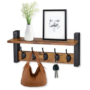 Sorbus 16 Inch Floating Wall Shelf with 5 Heavy Duty Hooks – for Entryway, Bathroom, Bedroom, Kitchen, or Mudroom - 1 of 4