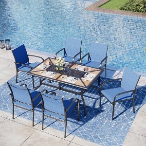 Captiva Designs 7pc Patio Dining Set with Wood-look Rectangle Steel Table & Sling Fixed Chairs - 1 of 4