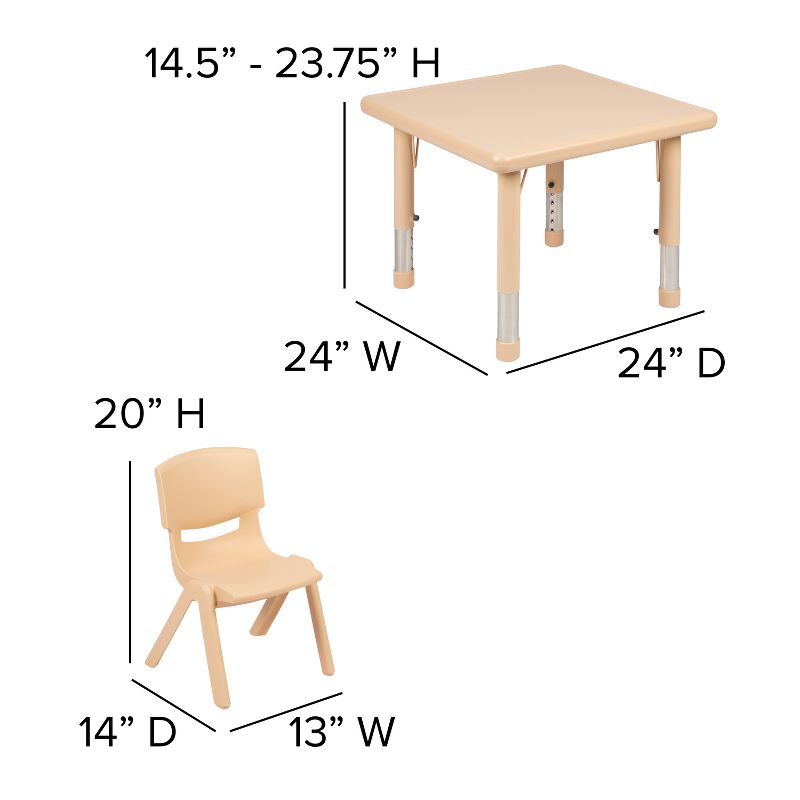 Emma and Oliver 24" Square Plastic Height Adjustable Activity Table Set with 4 Chairs, 6 of 12