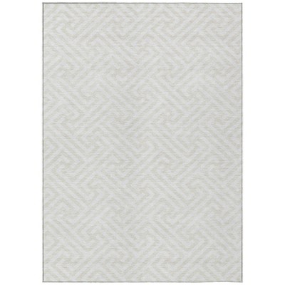 Ivory And Beige Geometric Washable Indoor Outdoor Area Rug