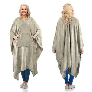 Cozy Fleece Wrap Shawl With Large Front Pockets, Woman Wearable Blanket, Travel Wrap Blanket Cape, Warm Soft Fuzzy Snuggly, Gift for Her - Catalonia - 1 of 4
