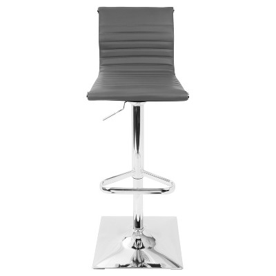 Contemporary Adjustable Swivel Gray Leather Barstool