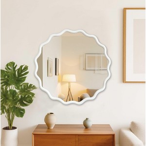 Okak Modern Wavy Round Decorative Wall Mirror for Entryway,Bathroom,Solid Wood Home Decor Vanity Mirror for Bedroom - 1 of 4