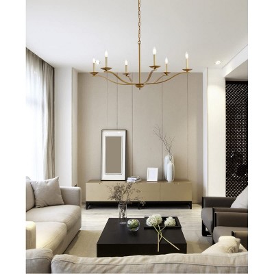 Elegant Brass and Iron 6-Light Adjustable Pendant Chandelier