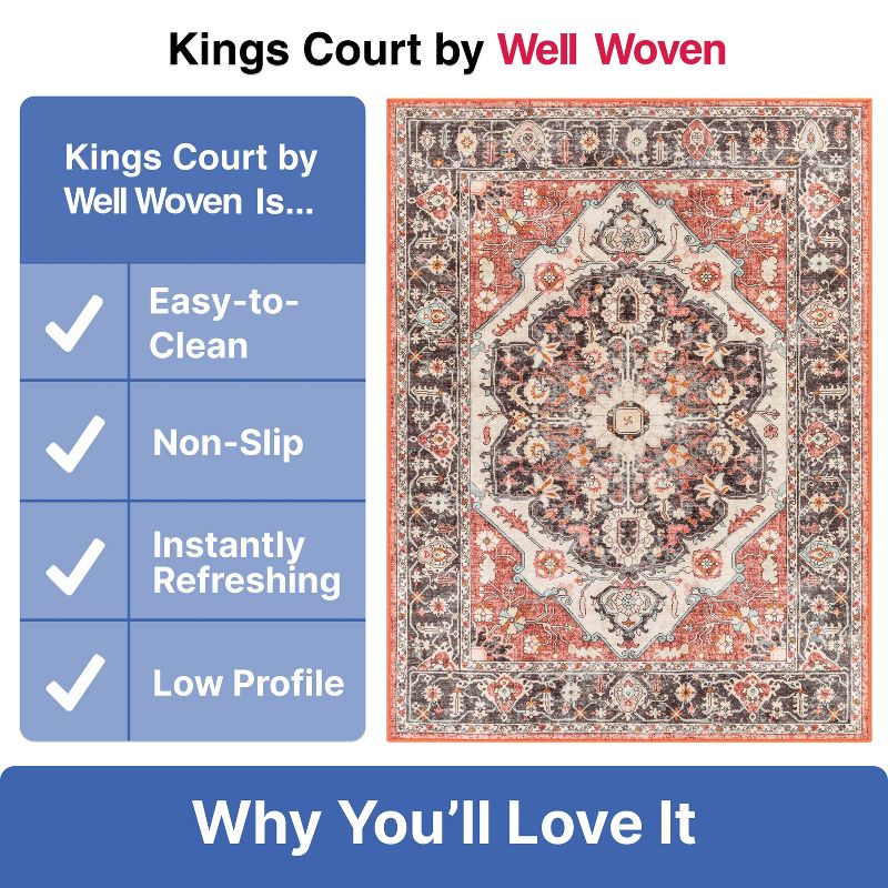 Well Woven Kings Court Zazzu Multi Red Non-Slip Rubber Backed Oriental Medallion Rug - Hallway, Entryway & Kitchen -Machine-Washable, 6 of 10