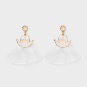 Bride Cowboy Hat Drop Earrings - Ivory/White - 1 of 2