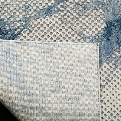 Ivory and Navy Abstract High Pile Area Rug 8' x 10'