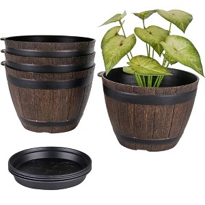 VECELO Plant Pots with Tray, Flower Pots with Drainage Holes & Saucer, Plastic Barrel Planters for Indoor & Outdoor Garden - 1 of 4