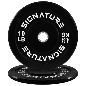 Signature Fitness 70 Pound Color Coded Olympic Bumper Weight Plate Set with Steel Hub and Stainless Steel Inserts, 2 Pairs of 10 Pounds and 25 Pounds - 1 of 4