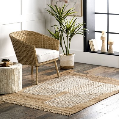 Natural Jute Flat Woven Handmade 6' x 9' Area Rug with Tassels
