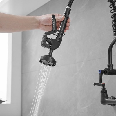 Matte Black Stainless Steel Wall-Mount Pull-Down Kitchen Faucet
