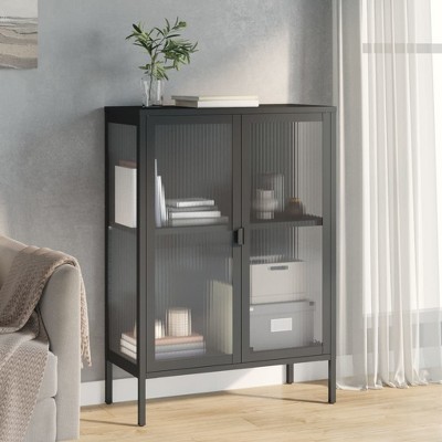 vidaXL Sideboard Black 29.5 in.x13.8 in.x41.3 in. Glass and Steel