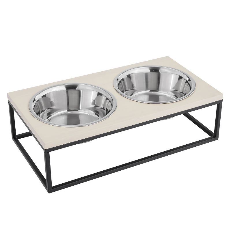 Sam's Pets Dan Double Wood and Stainless Steel Pet Bowl, 1 of 5