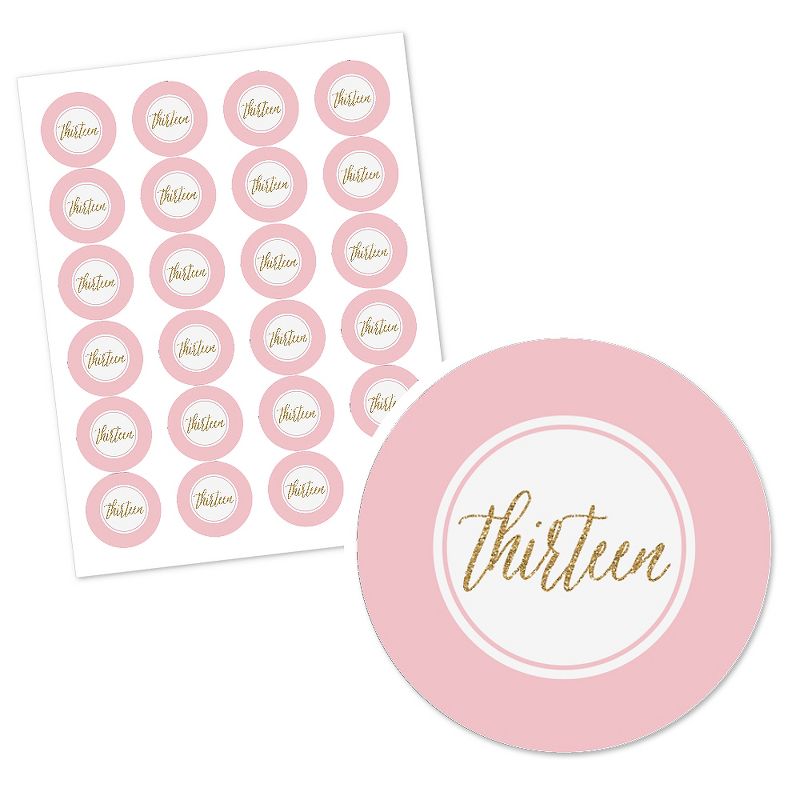 Big Dot of Happiness Chic 13th Birthday - Pink and Gold - Birthday Party Circle Sticker Labels - 24 Count, 2 of 5