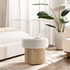 LuxenHome Modern Upholstered Ivory Footstool with Storage and Wood Fluted Base Brown - image 4 of 4