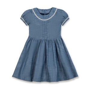 Girls' Organic Puff Sleeve Pintuck Chambray Dress, Kids - 1 of 3