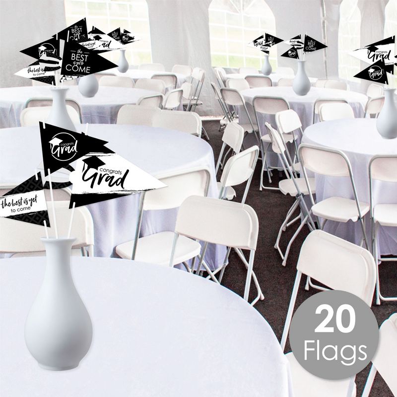 Big Dot of Happiness Black & White Grad Best is Yet to Come Triangle Black & White Graduation Party Photo Props Pennant Flag Centerpieces - Set of 20, 2 of 9