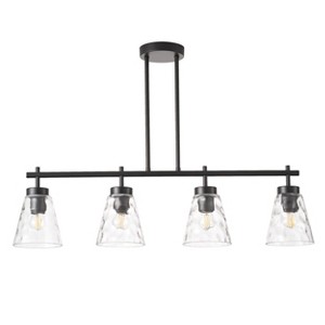 Modern 4-Light Kitchen Island Pendant Light, Industrial Linear Chandelier with Clear Glass Shades, Black Finish - 1 of 4