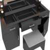 Black Linen Particleboard with Triamine 3 Drawers, 2 Doors, with 12 Tri-color Dimmable Light Bulbs, Rows of Plugs, Glass-topped Vanity Table Set - 2 of 4