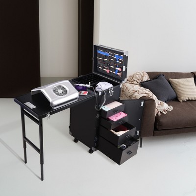 Black Aluminum Rolling Makeup Train Case with Expandable Table
