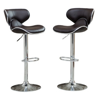 Counter Barstools Set of 2, Faux Leather Swivel Bar Stools Adjustable Height with Chrome Base for Kitchen, Pub, Brown