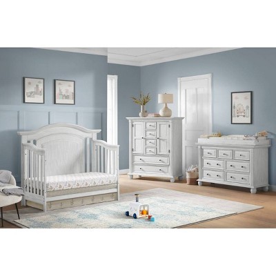 Vintage White 4-in-1 Convertible Baby Crib with Curved Headboard