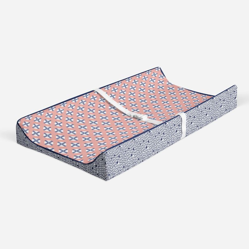 Bacati - Olivia Printed Dot/Cross Coral/Navy Quilted Changing Pad Cover, 2 of 10