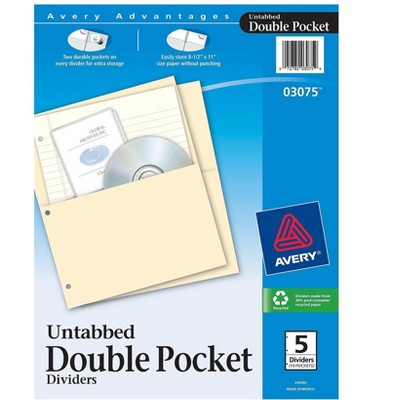 Avery Double Pocket Dividers Untabbed Beige 5/Pack (03075) 462804