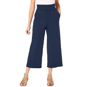 Roaman's Women's Plus Size Side Pocket Essential Stretch Yoga Capri Pant - 1 of 4
